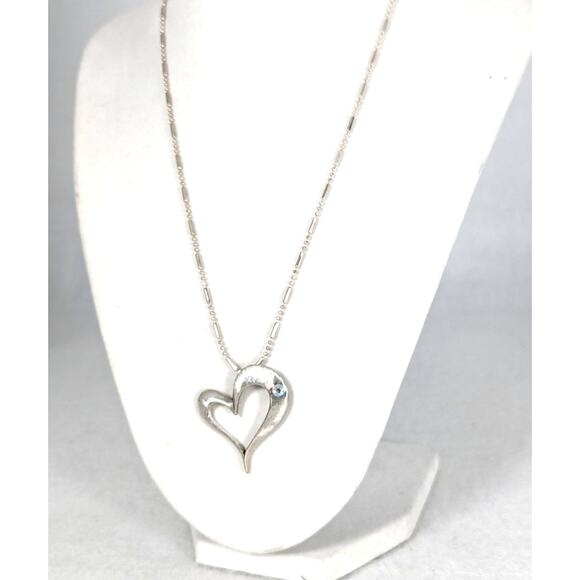 Sterling silver cast heart pendant brushed finish CZstone, chain SP18"Heart 11/2 - Picture 2 of 7